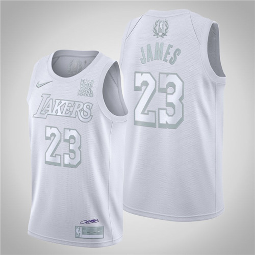 Men's Los Angeles Lakers #23 LeBron James MVP White NBA Stitched Jersey